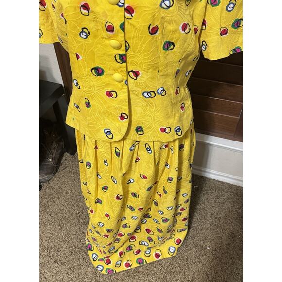 VTG Anne Crimmins for UMI Women's Suit Skirt & Jacket Yellow polka dot sz 12 - Picture 3 of 8